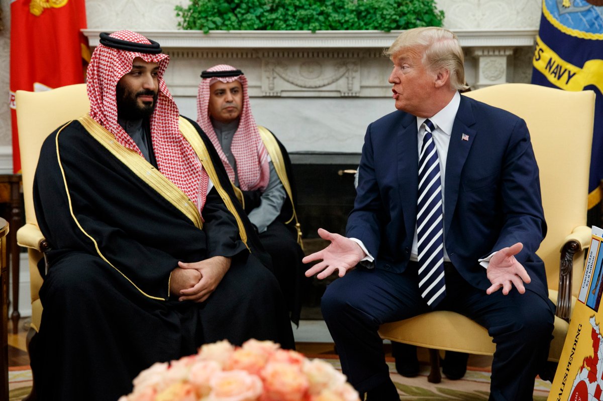 FILE - In this March 20, 2018, file photo, President Donald Trump meets with Saudi Crown Prince Mohammed bin Salman in the Oval Office of the White House in Washington.