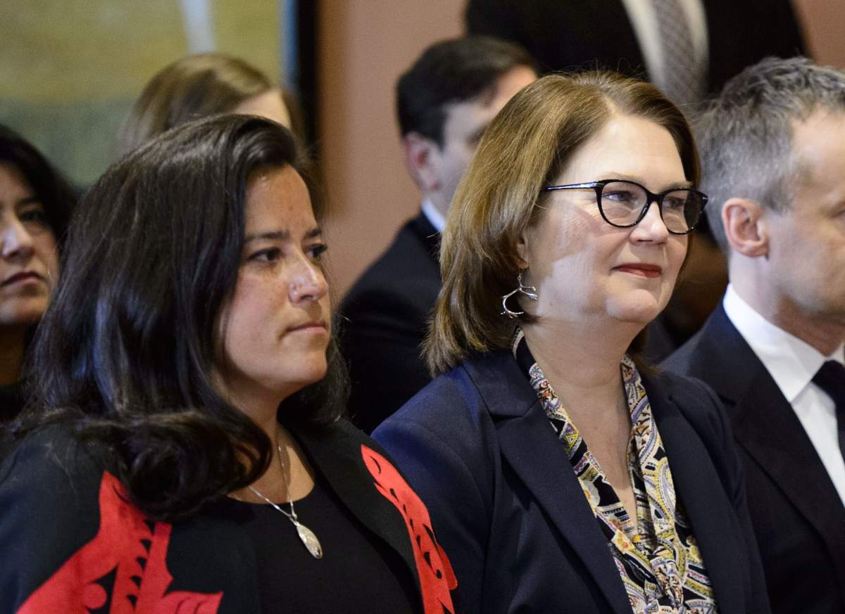 Liberal MPs Jody Wilson-Raybould and Jane Philpott during the January 2019 cabinet shuffle.