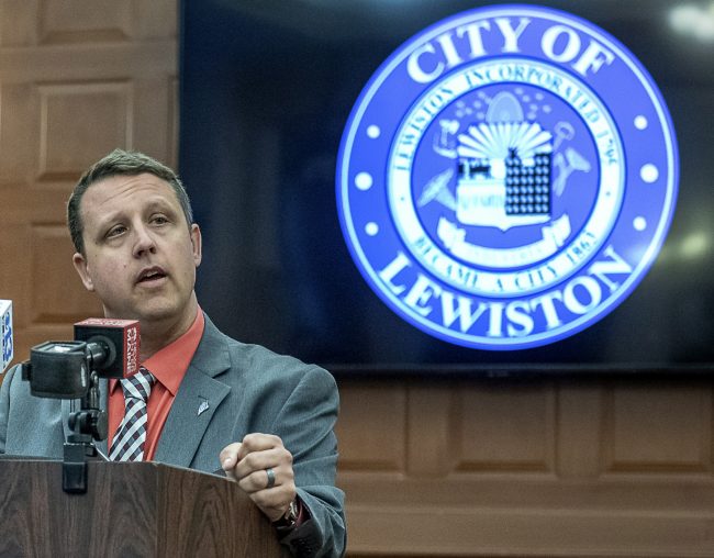 Shane Bouchard announces his resignation as mayor of Lewiston, Maine during a press conference at Lewiston City Hall Friday, March 8, 2019, in Lewiston, Maine. 



