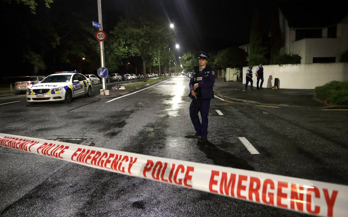 A police officer patrols at a cordon near a mosque in central Christchurch, New Zealand, Friday, March 15, 2019. Multiple people were killed in mass shootings at two mosques full of worshippers attending Friday prayers on what the prime minister called "one of New Zealand's darkest days," as authorities detained four people and defused explosive devices in what appeared to be a carefully planned attack. 