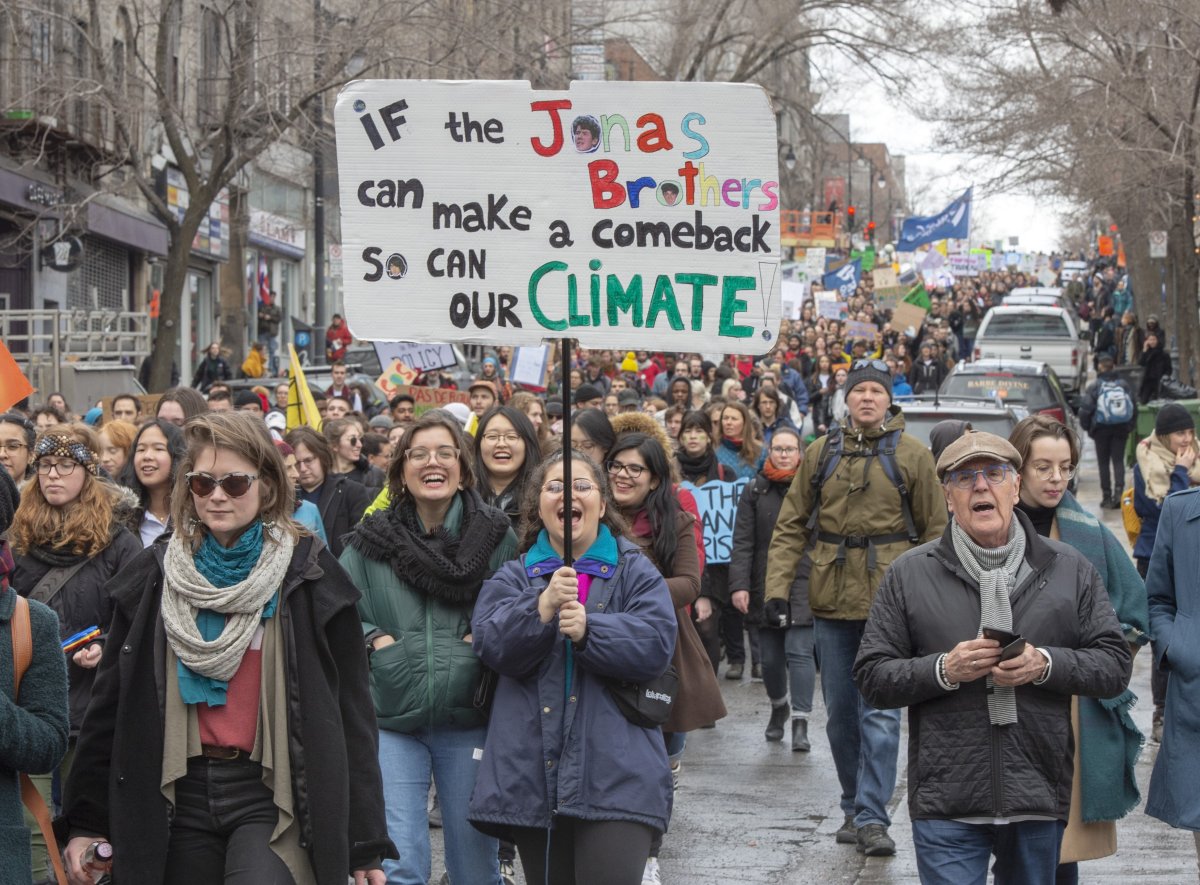Students hold a demonstration to protest against climate change, Friday, March 15, 2019 in Montreal.