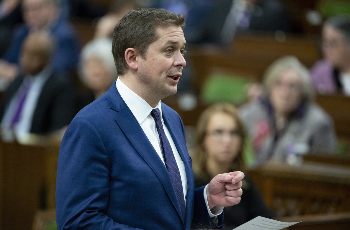 Leader of the Opposition Andrew Scheer rises during Question Period in the House of Commons Wednesday, March 20, 2019 in Ottawa. 