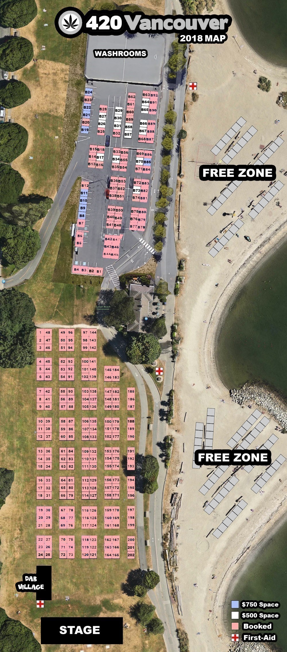 A map showing the vendor tents paid for at the 2018 4/20 celebration at Sunset Beach.