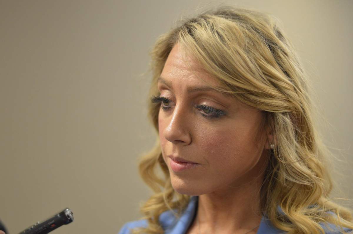 Nicole LaFosse Parker, lawyer for the Nova Scotia Progressive Conservative Caucus, talks to media on March 12, 2019.