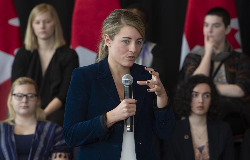 Tourism, Official Languages and La Francophonie Minister Melanie Joly speaks during an event in Ottawa, Monday March 11, 2019. Joly announced a review to modernize the Official Languages Act. THE CANADIAN PRESS/Adrian Wyld.