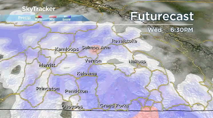 Another round of snow slides into the Okanagan and Shuswap on Wednesday.