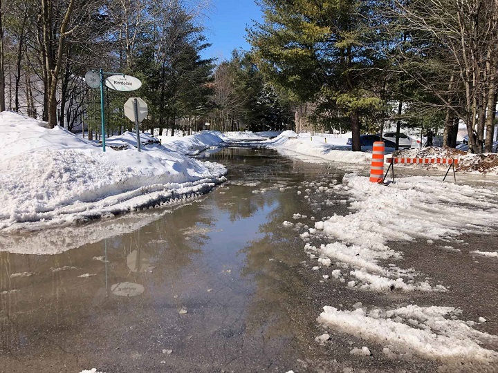 Flooding at the intersection of Stallion and du Bordelais streets in Saint-Lazare. Saturday, March 23, 2019.
