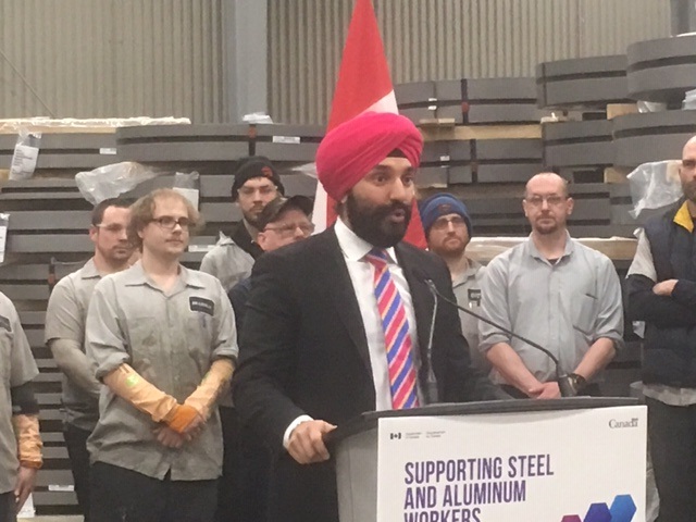 Navdeep Bains, Canada's Minister of Innovation, Science and Economic Development, says the federal government is investing $100 million to ensure the competitiveness of small- and medium-sized steel producers. 