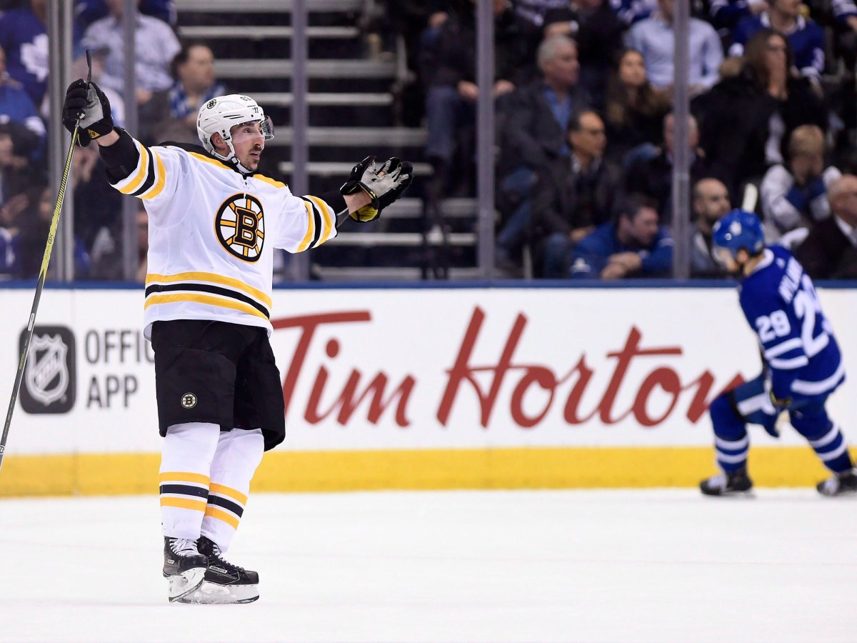 Boston Bruins left winger Brad Marchand (63) has offered his thoughts on how much money Mitch Marner should get paid by the Toronto Maple Leafs.