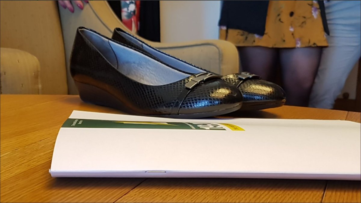 Sask. Finance Minister Donna Harpauer goes sensible, black flats to represent the 2019/20 budget. 