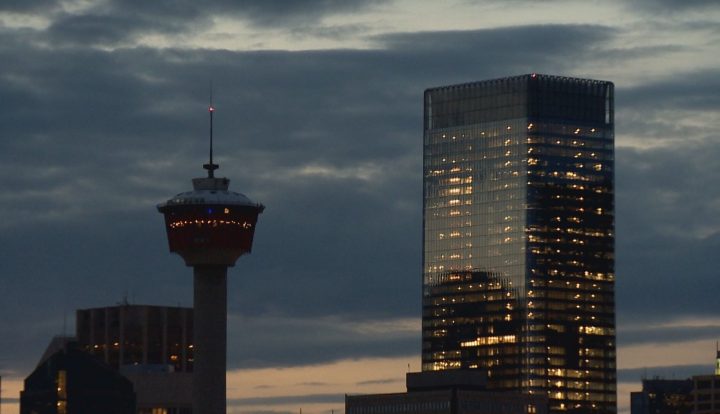 The Calgary Tower goes dark to mark Earth Hour on March 30, 2019.