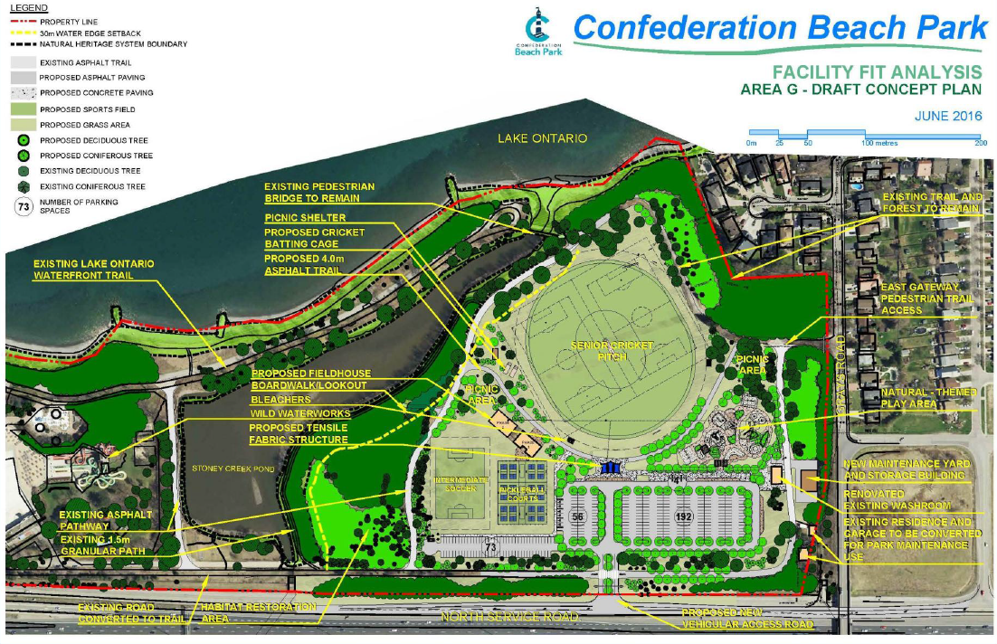 A slide from a 2016 presentation at a public works meeting about the proposed multi-sport facility to be built at Confederation Beach Park.