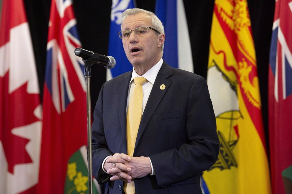 Vic Fedeli speaks with media following meetings with federal, provincial and territorial counterparts in Ottawa in 2018.