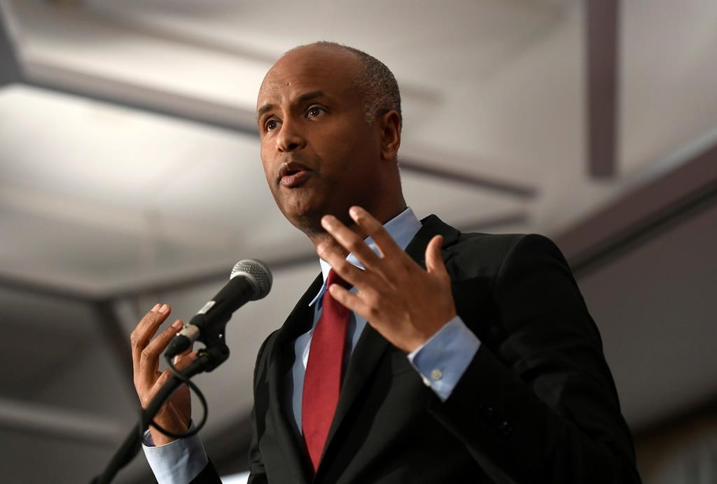Ahmed Hussen, now minister the minister responsible for children and families, speaks in Ottawa on Monday, Feb. 4, 2019. THE CANADIAN PRESS/Justin Tang.