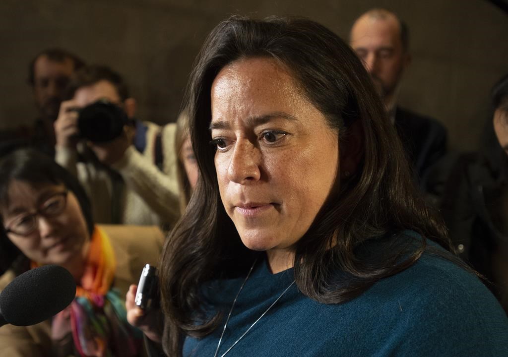 Jody Wilson-Raybould speaks with the media after appearing in front of the Justice committee in Ottawa on February 27, 2019.