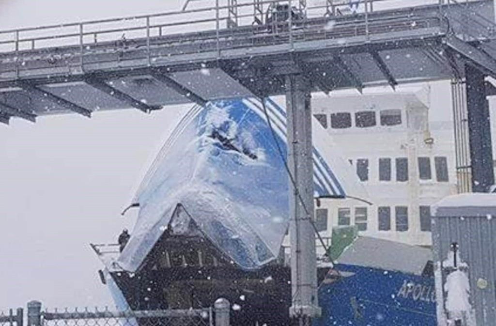 The MV Apollo is shown in dry dock in Godbout, Que., Monday, Feb.25, 2019.