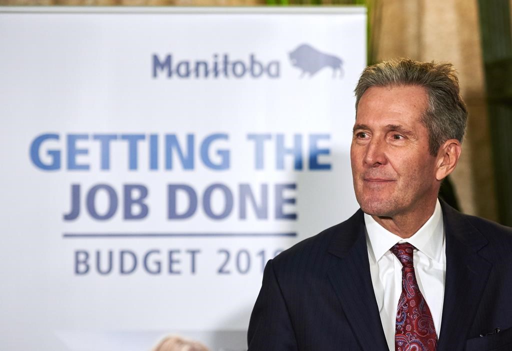 Manitoba Premier Brian Pallister speaks to media following the delivery of Manitoba's 2019 budget, at the Legislative Building in Winnipeg, Thursday, March 7, 2019. Pallister has dropped another strong hint that he will call an early election. THE CANADIAN PRESS/David Lipnowski.