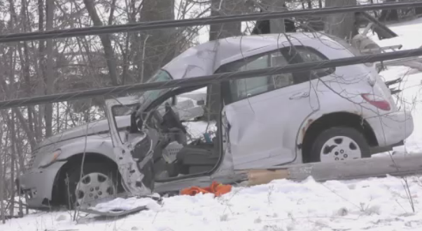 One person has died after a car hit a hydro pole east of Bobcaygeon on Sunday morning.