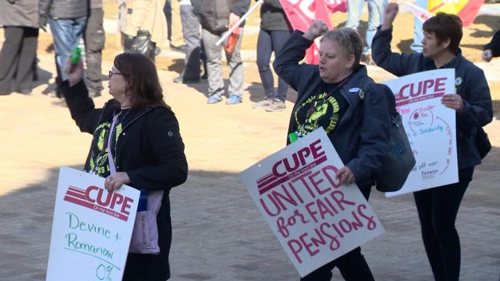 CUPE made their opinion on protecting pensions known during a rally at the University of Saskatchewan.