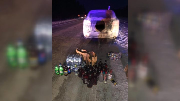 Bootleg alcohol seized by police during a March 5, 2019, traffic stop near Deschambault Lake, Sask.