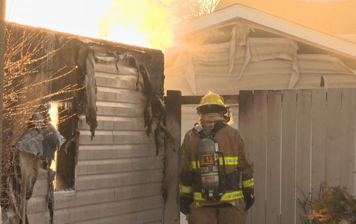 A garage was damaged after a fire in northeast Calgary on Sunday.