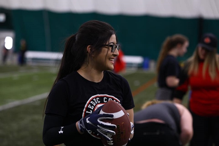Edmonton’s first female midget tackle football division training camp on March 2, 2019