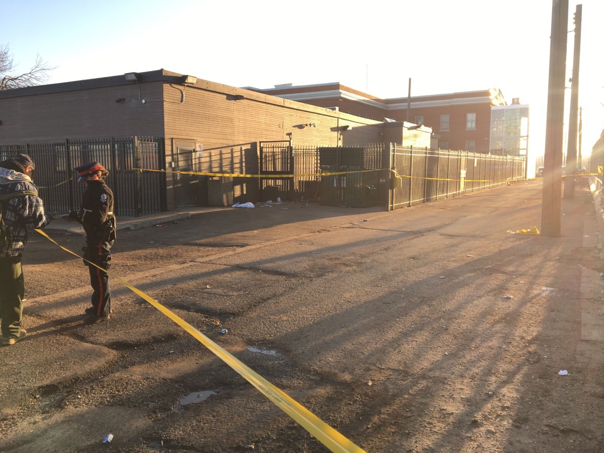 Police investigating the suspicious death of a woman near the George Spady Centre at 100 Street and 105A Avenue in downtown Edmonton. March 28, 2019.