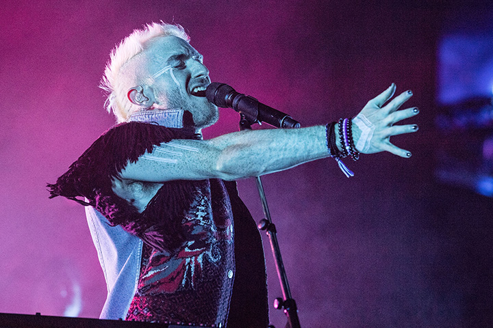Nicholas Petricca of Walk the Moon performs at The Forum on July 19, 2018 in Inglewood, Calif. 