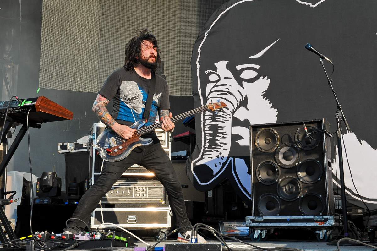 Jesse F. Keeler of Death From Above 1979 performs in concert at Austin360 Amphitheater on August 17, 2015 in Austin, Texas.