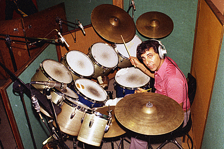 Hal Blaine drumming in-studio.