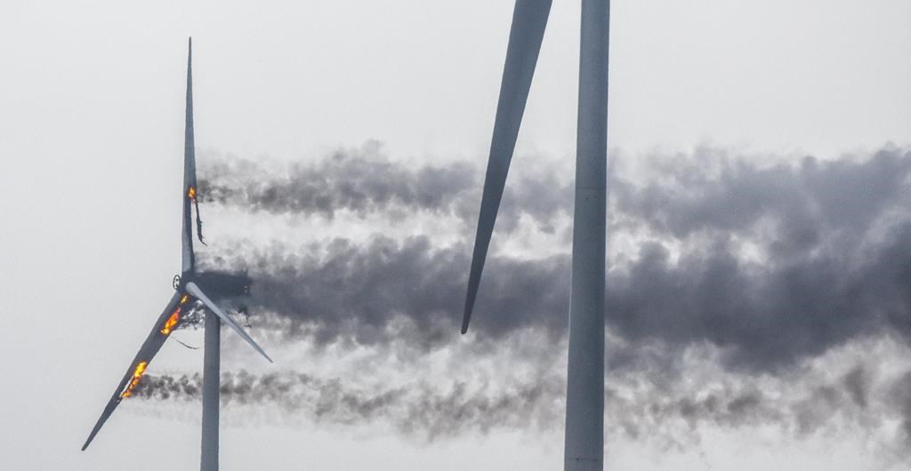 A towering wind turbine went up in flames Friday, March 15, 2019 at a wind farm located at the edge of West Pubnico, a southern Nova Scotia community.