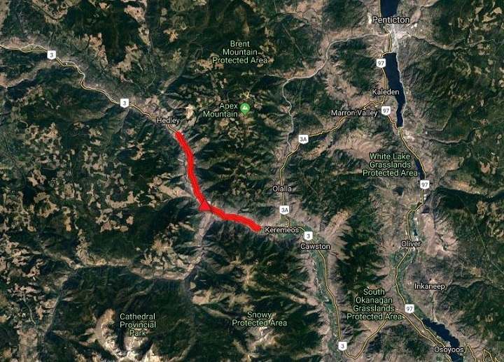 A section of Highway 3 west of Keremeos is closed to traffic in both directions because of a rockslide.