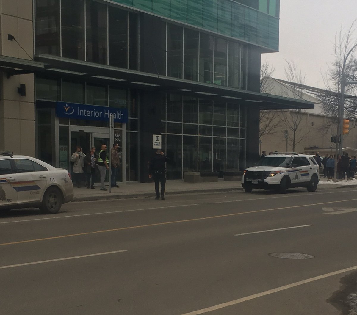 The IHA building in downtown Kelowna was briefly evacuated Wednesday morning after a threat was made. 