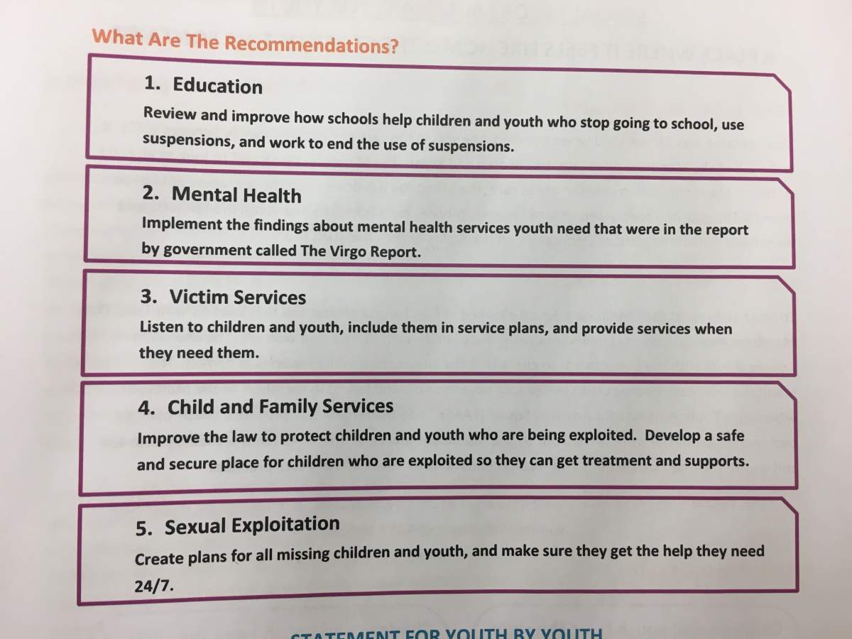 The five major recommendations made in the report. Brittany Greenslade/Global News