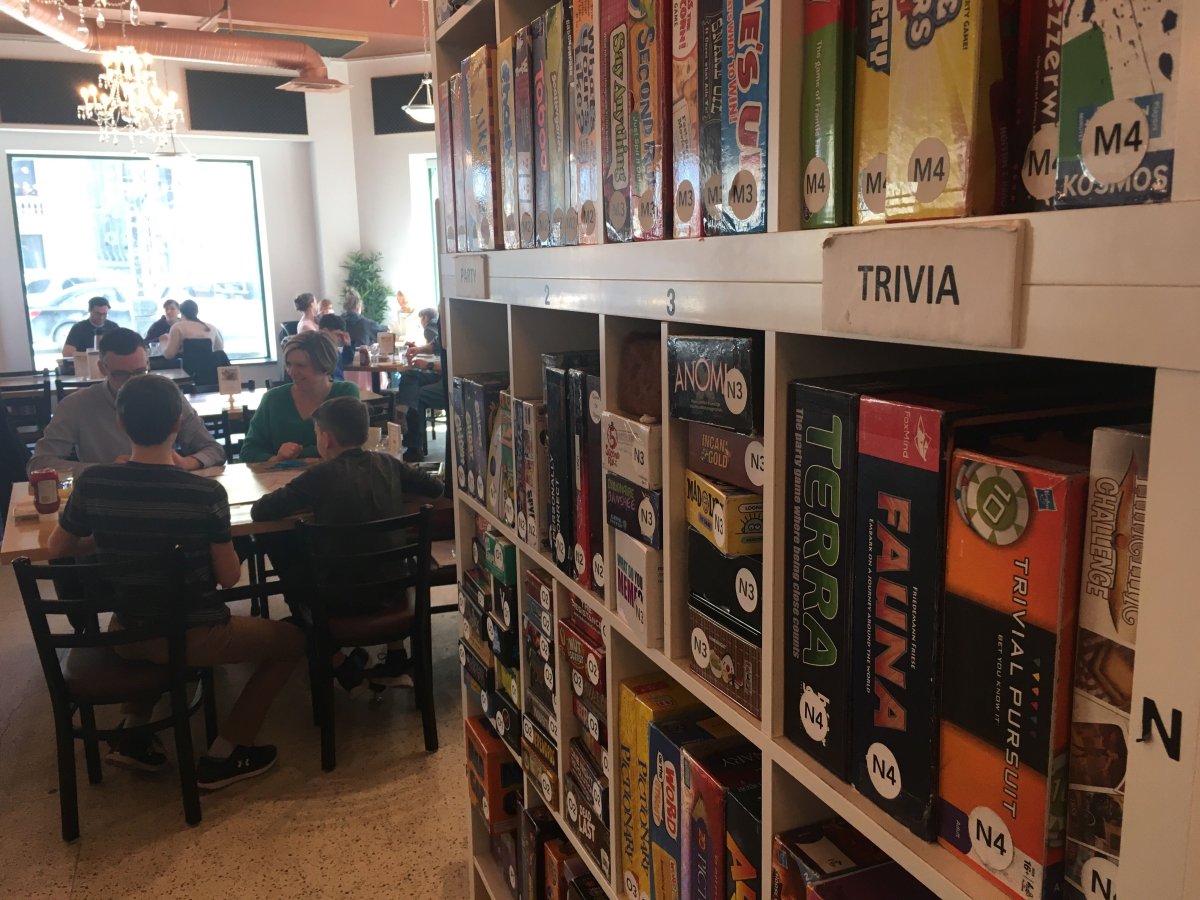 A selection of board games at Winnipeg's Across the Board Game Café.
