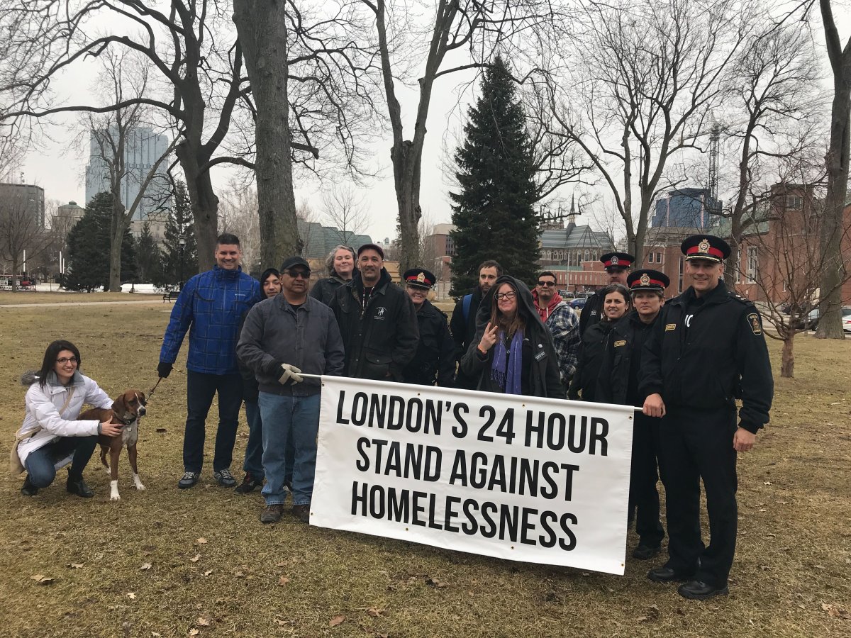 Deputy police chief Daryl Longworth (far right) with those who participated in the last quarter of a 24-hour stand against homelessness on Wednesday, March 20, 2019. 