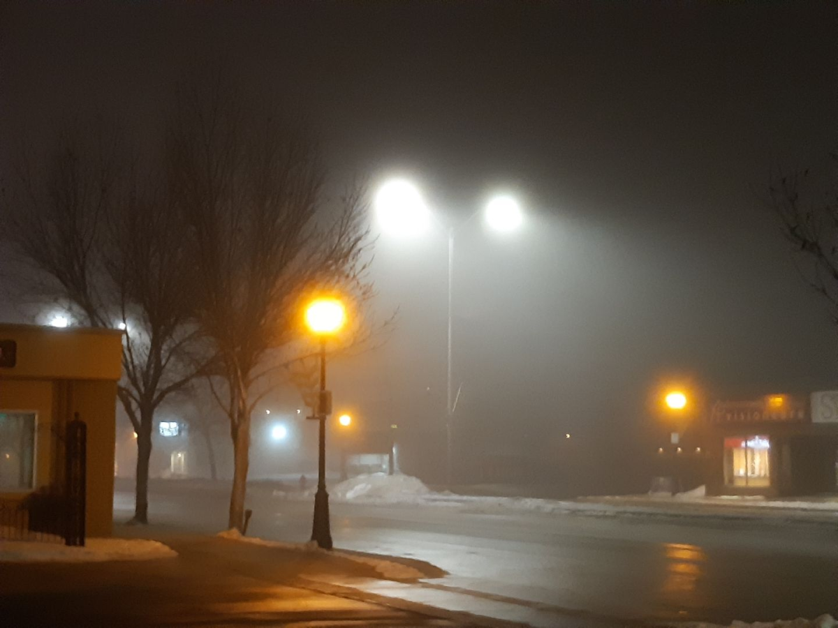 Visibility is nearly zero, Environment Canada warns, making conditions especially hazardous for drivers. 