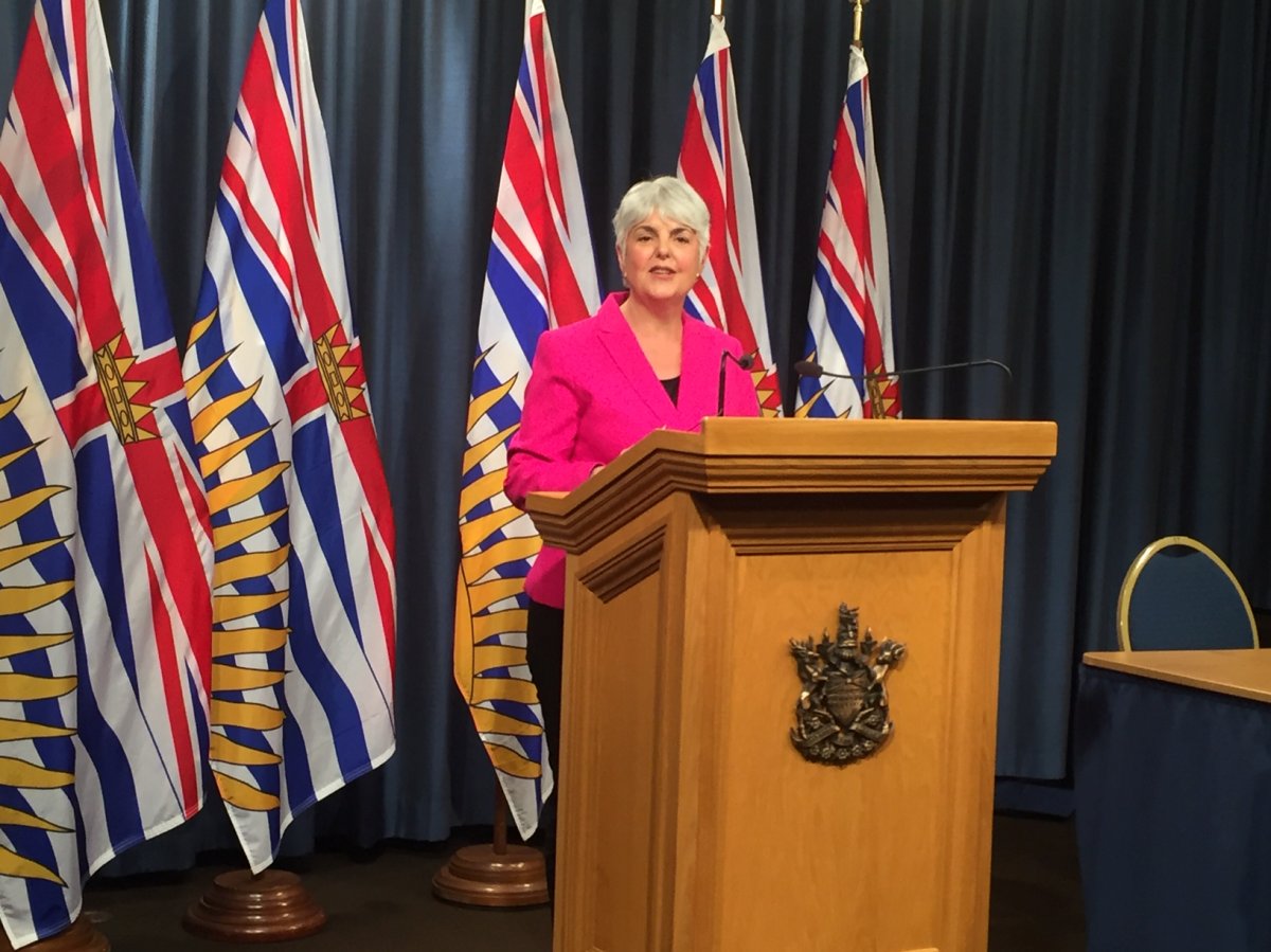 Finance Minister Carole James speaking to reporters about LNG legislation on March 25, 2019.