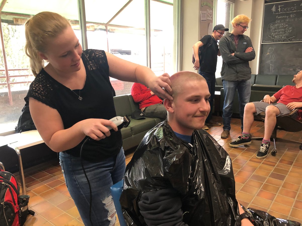 Members of FarmHouse Fraternity at the University of Alberta shaved their heads in support of cancer research Friday.