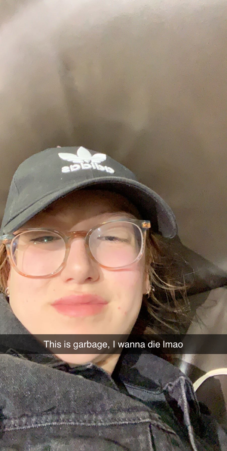 Selfie Emma took stranded at the airport.