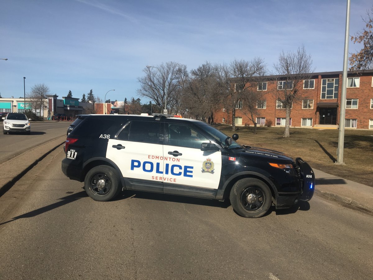 Edmonton police closed Groat Road northbound at 114 Avenue after a collision on March 28, 2019.