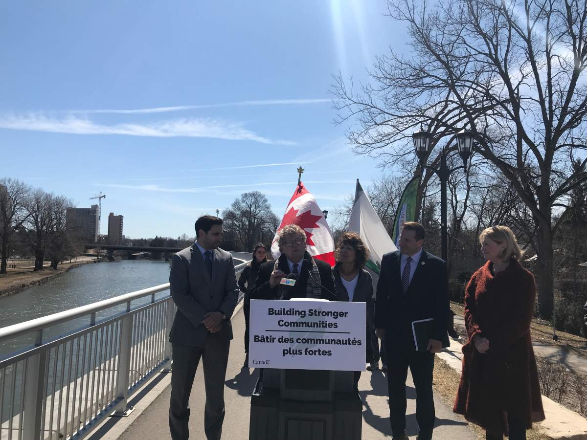 From left to right: MP Peter Fragiskatos; Mayor Ed Holder; Councillor Anna Hopkins; Parliamentary Secretary to Infrastructure Minister François-Philippe Champagne, Marco Mendicino; and MP Kate Young. 