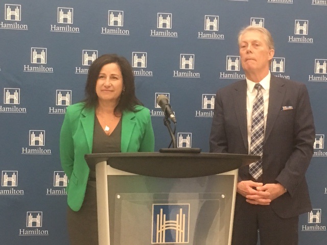 Janette Smith was joined by Mayor Fred Eisenberger for an introductory media conference after she was officially named Hamilton's new city manager.