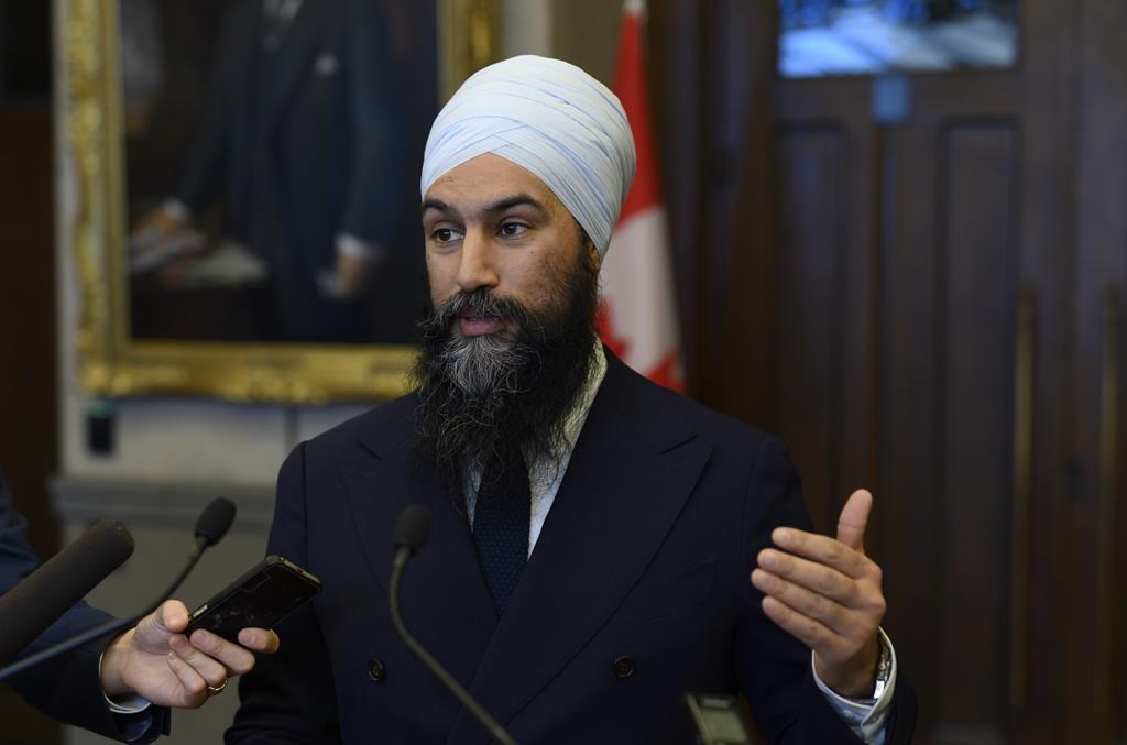 NDP leader Jagmeet Singh speaks to reporters after the tabling of the federal budget in the House of Commons on Parliament Hill in Ottawa on Tuesday, March 19, 2019. THE CANADIAN PRESS/Justin Tang.