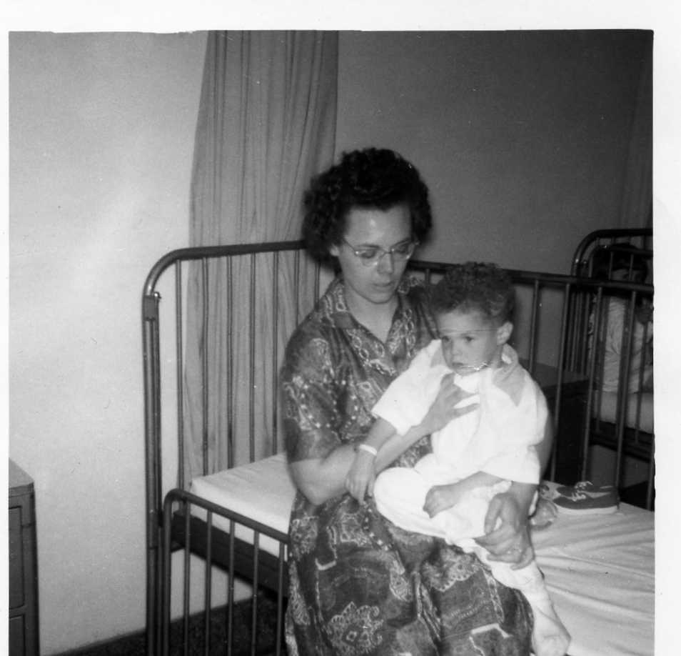 Jeff Summerhayes and his mother, Donna, in hospital. Jeff was born with cystic fibrosis, which makes him prone to bacterial infections.