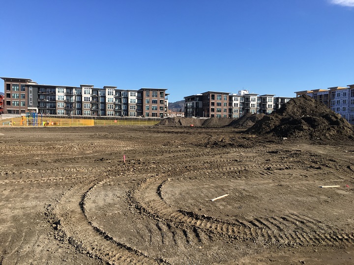 The City of Kelowna says construction has resumed again at Rowcliffe Park, the former site of Kelowna Secondary School. The interim dog park at the site is currently closed, though the permanent dog park is expected to open in late May.