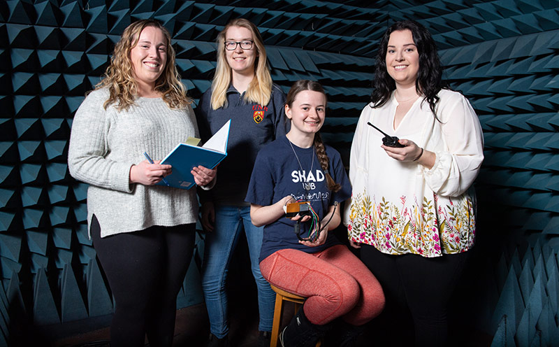 Amy Andrews, Kaitlin MacIsaac, Phoenix Bard-Cavers and Bridget McCloskey are the engineering students behind the LifeTrack Outlast lifejacket