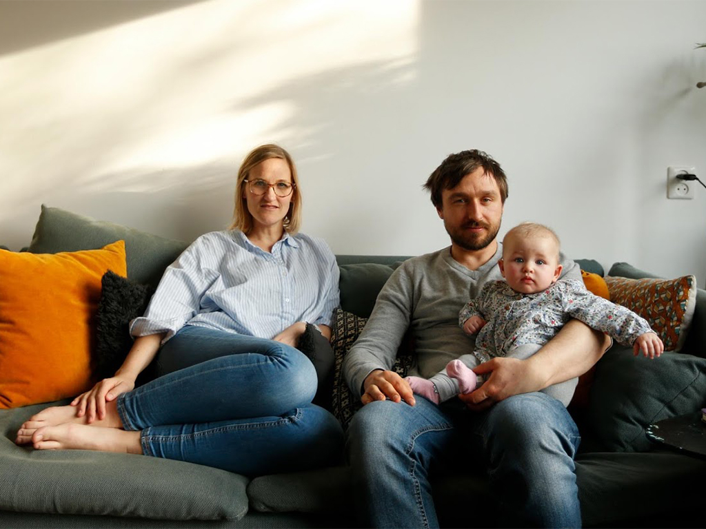 Sol, her boyfriend and their 22-week-old baby Lena Amelie on the first day Sol went back to work. The statutory maternity leave in the Netherlands is between 10 to 12 weeks.