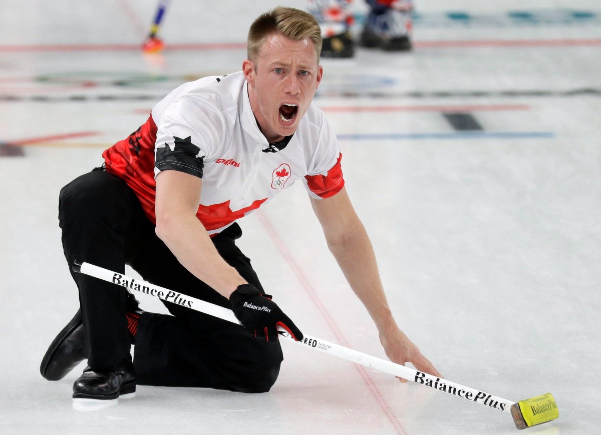 Canada's Marc Kennedy launches his stone during their men's curling match against Norway at the 2018 Winter Olympics in Gangneung, South Korea, Thursday, Feb. 15, 2018. Marc Kennedy will replace third Ryan Fry on Brad Jacobs' Northern Ontario curling rink this season. 