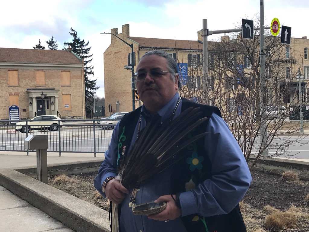 Chippewa of the Thames First Nation Chief, Myeengun Henry, led a smudging ceremony outside the courthouse after David Norton was sentenced for the sexual abuse of four First Nation boys. 